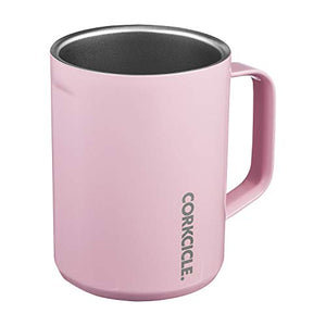 Corkcicle 16oz Coffee Mug - Triple-Insulated Stainless Steel Cup with Handle (Rose Quartz)