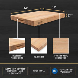 John Boos Block RA03 Maple Wood Edge Grain Reversible Cutting Board, 24 Inches x 18 Inches x 2.25 Inches