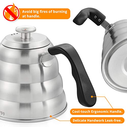 GOOSENECK KETTLE for Coffee Tea with Thermometer Stainless Steel