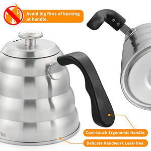 Pour Over Coffee Kettle with Thermometer for Exact Temperature 40 fl oz - Premium Stainless Steel Gooseneck Kettle for Drip Coffee, French Press and Tea - Works on Stove and Any Heat Source