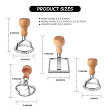 Load image into Gallery viewer, Ravioli Stamp Maker Cutter with Roller Wheel Set, Mold with Wooden Handle and Fluted Edge, Pasta Press Kitchen Attachment (3 Set and Cutter)