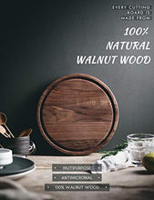 Load image into Gallery viewer, Befano Circle Black Walnut Wood Cutting Board for Kitchen with Deep Juice Groove,as Charcuterie Board, Serving Tray,Chopping Board for Meat,Vegetables,Bread,Gift Box Included(10.5x0.75 Inches)