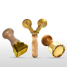 Load image into Gallery viewer, LaGondola Bundle : 1 Square Ravioli Stamp 45x45, 1 Round Professional Tortelli Stamp 50 mm and 1 Double Combined Pasta Cutter Festooned in Brass and Natural Wood
