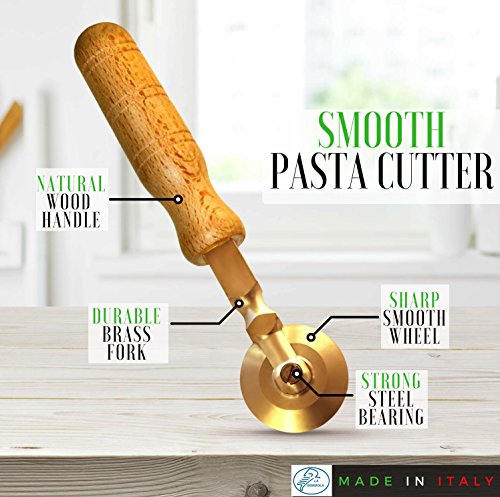 La Gondola Set of 2 Homemade Pasta Cutters - Festooned & Smooth Wheels |  Pasta Making Tools for Home & Business | Brass & Natural Wood | Easy to Use