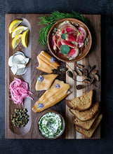Load image into Gallery viewer, Large Multipurpose American Walnut Wood Cutting Board with Cherry/Maple Accents: 17x13x1.1in Reversible Charcuterie Board with Cracker Holder (Gift Box Included) by Sonder Los Angeles