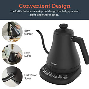 COSORI Electric Gooseneck Kettle with 5 Variable Presets, Pour Over Coffee Kettle & Tea Kettle, 100% Stainless Steel Inner Lid & Bottom,