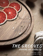 Load image into Gallery viewer, Befano Circle Black Walnut Wood Cutting Board for Kitchen with Deep Juice Groove,as Charcuterie Board, Serving Tray,Chopping Board for Meat,Vegetables,Bread,Gift Box Included(10.5x0.75 Inches)