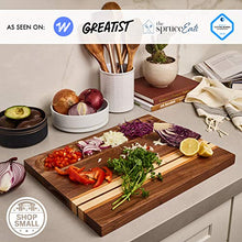 Load image into Gallery viewer, Large Multipurpose American Walnut Wood Cutting Board with Cherry/Maple Accents: 17x13x1.1in Reversible Charcuterie Board with Cracker Holder (Gift Box Included) by Sonder Los Angeles