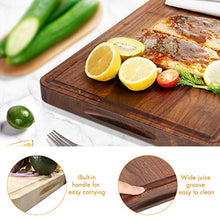 Load image into Gallery viewer, Wood Cutting Board Large Walnut 17x11 Inch Reversible with Handles and Juice Groove, Extra Thick Butcher Block Chopping Board Carving Cheese Charcuterie Serving Handmade