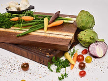 Load image into Gallery viewer, Large Multipurpose American Walnut Wood Cutting Board with Cherry/Maple Accents: 17x13x1.1in Reversible Charcuterie Board with Cracker Holder (Gift Box Included) by Sonder Los Angeles