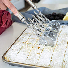 Load image into Gallery viewer, Oleex ‘All-Dough’ Pastry Cutter Set. 5 Wheel Dough Cutter and Dual Fluted Ravioli Cutter Wheel/Pizza Cutter Wheel! Versatile Brownie Cutter, Pasta Maker, Noodle Cutter, Stainless Steel Pizza Slicer