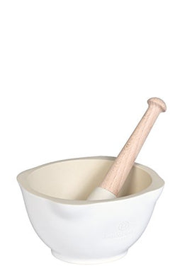 Emile Henry Made In France Mortar and Pestle, Flour White