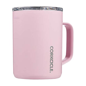 Corkcicle 16oz Coffee Mug - Triple-Insulated Stainless Steel Cup with Handle (Rose Quartz)