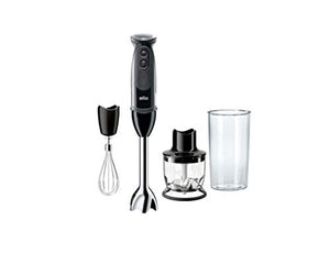 Braun 3-in-1 Immersion Hand Blender, Powerful 400W Stainless Steel Stick Blender, 21-Speed + 1.5-Cup Food Processor, Whisk, Beaker, High Quality, Easy to Clean, MultiQuick MQ5025