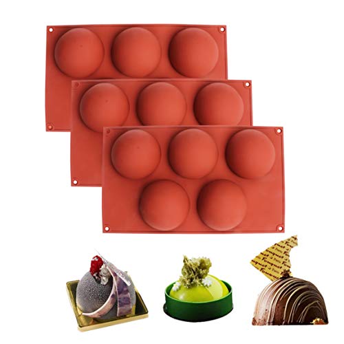 BAKER DEPOT Silicone Mold for Pudding Jelly Candy Chocolate Cake Decorating Silicone Mousse Mold round BIG DOME silicone mold (Hole Dia:3 1/8inch), Set of 3