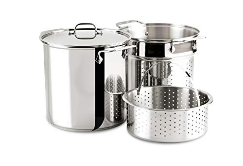 All-Clad E796S364 Specialty Stainless Steel Dishwasher Safe 12-Quart Multi Cooker Cookware Set, 3-Piece, Silver