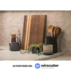 Large Multipurpose American Walnut Wood Cutting Board with Cherry/Maple Accents: 17x13x1.1in Reversible Charcuterie Board with Cracker Holder (Gift Box Included) by Sonder Los Angeles