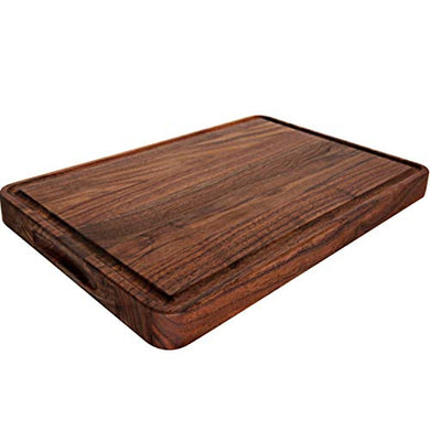 Wood Cutting Board Large Walnut 17x11 Inch Reversible with Handles and Juice Groove, Extra Thick Butcher Block Chopping Board Carving Cheese Charcuterie Serving Handmade