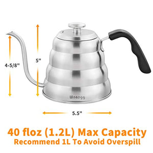 Pour Over Coffee Kettle with Thermometer for Exact Temperature 40 fl oz - Premium Stainless Steel Gooseneck Kettle for Drip Coffee, French Press and Tea - Works on Stove and Any Heat Source