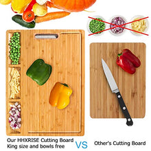 Load image into Gallery viewer, Large Organic Bamboo Cutting Board For Kitchen, With 3 Built-In Compartments And Juice Grooves, Heavy Duty Chopping Board For Meats Bread Fruits, Butcher Block, Carving Board, BPA Free