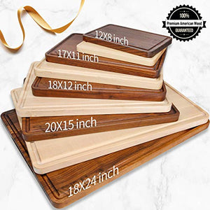 Wood Cutting Board Large Walnut 17x11 Inch Reversible with Handles and Juice Groove, Extra Thick Butcher Block Chopping Board Carving Cheese Charcuterie Serving Handmade