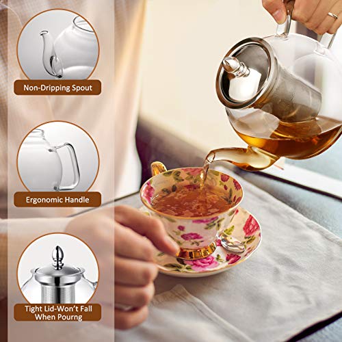 1000ml Glass Teapot With Glass Infuser, Teapot With Strainer For Loose Tea,  Safe On Stovetop, Tea Pot With Bamboo Handle (1000ML/350Z)