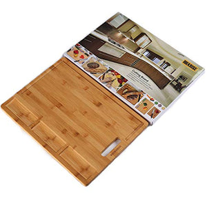 Large Organic Bamboo Cutting Board For Kitchen, With 3 Built-In Compartments And Juice Grooves, Heavy Duty Chopping Board For Meats Bread Fruits, Butcher Block, Carving Board, BPA Free