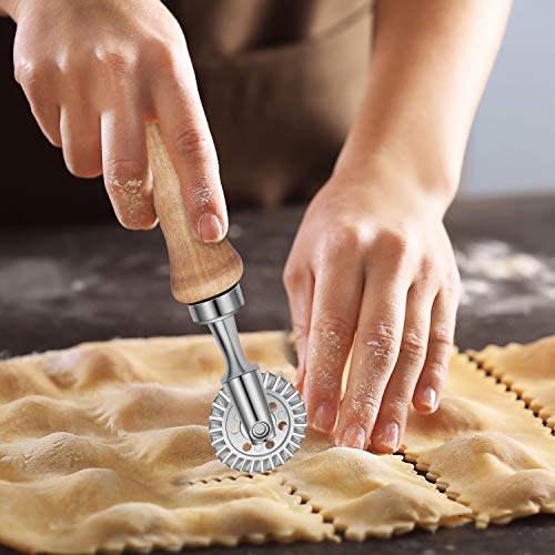 Ravioli Cutter Wheel,Pastry Wheel Cutter with Long Wooden Handle