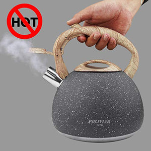 Poliviar Tea Kettle, 2.7 Quart Natural Stone Finish with Wood Pattern Handle Loud Whistle Anti-Rust,  for All Heat Sources (JX2018-GR20)