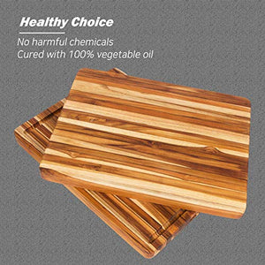 Large Reversible Teak Wood Cutting Board [18x14x1.25 Inch] | Carving Board with Juice Groove | Edge Grain Chopping Block with Hand Grips - Premium Edition
