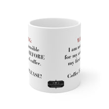 Load image into Gallery viewer, shopinthekitchenwithdana,WARNING Coffee First White Ceramic Mug